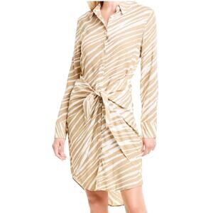 Habitual Talia Gardenia Zebra Print Beige White Tie Waist Shirt Dress Size XS